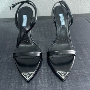 PRADA LEATHER SANDALS BLACK HEELS POINT TOE
